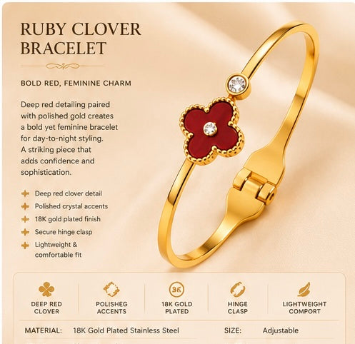 Ruby Clover Bracelet