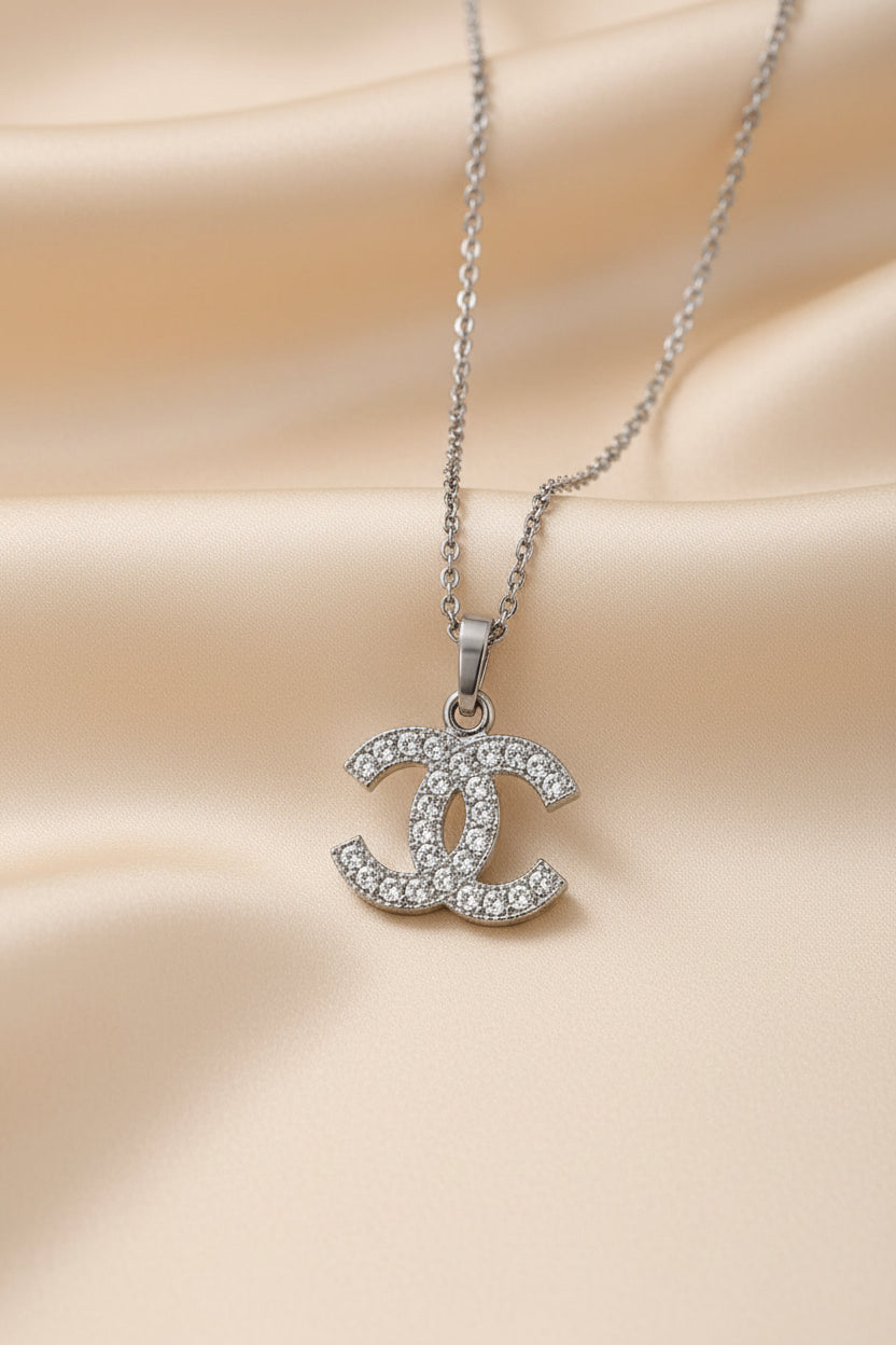 Silver crystal cc necklace