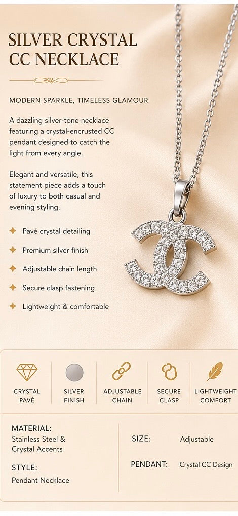 Silver crystal cc necklace