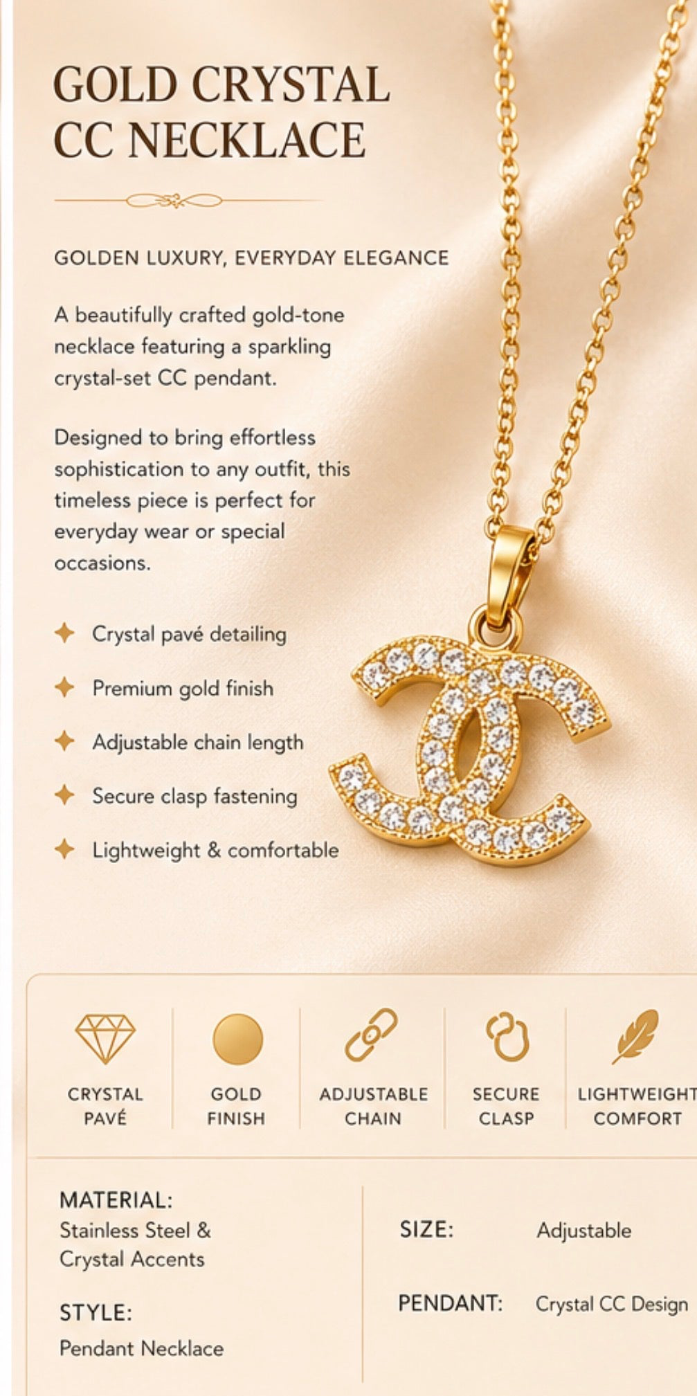 Gold crystal cc necklace