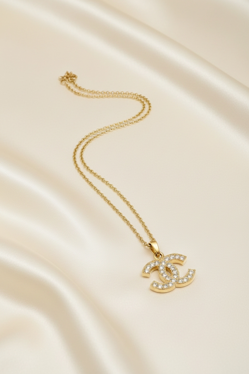 Gold crystal cc necklace