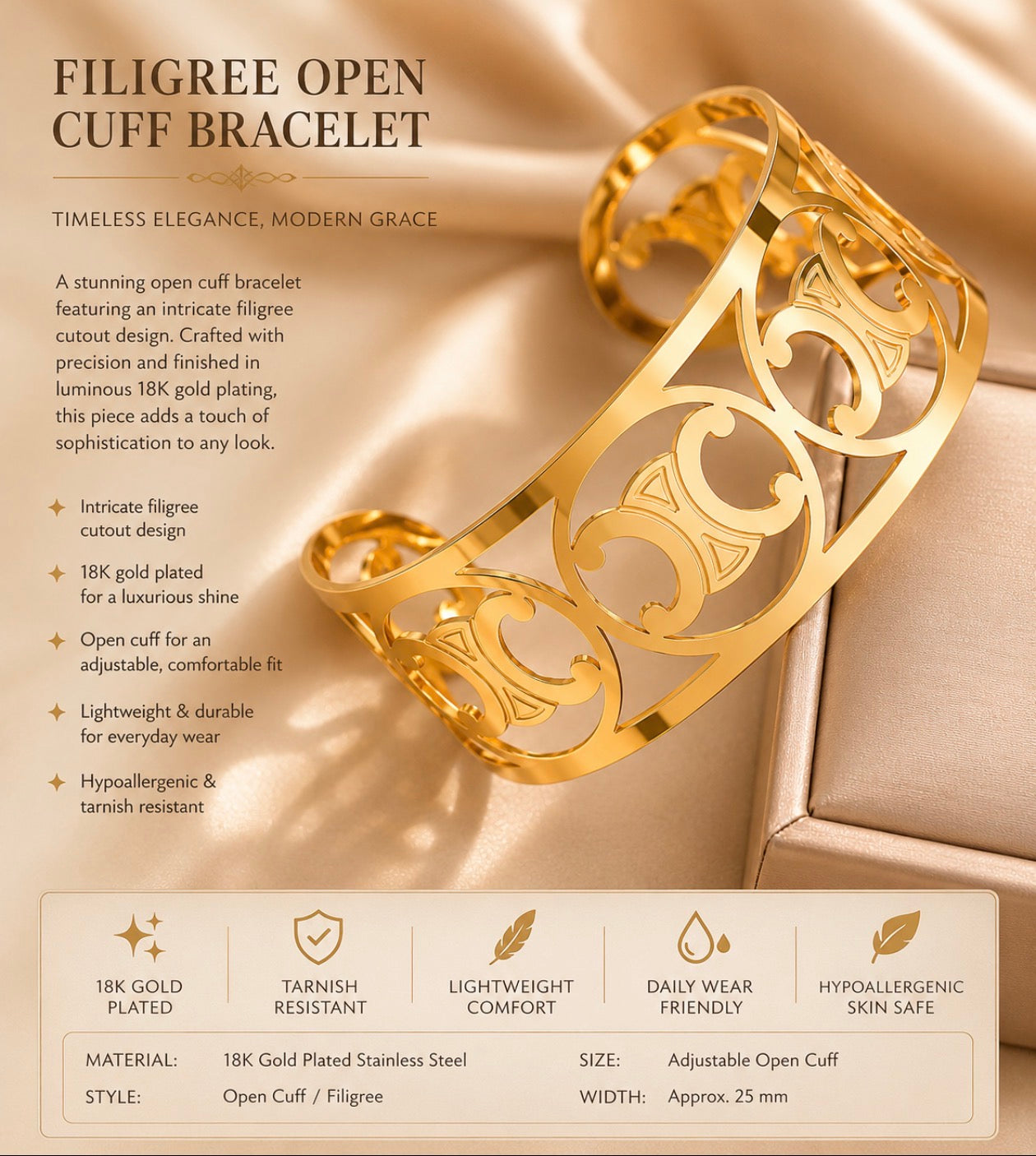 Filigree open cuff bracelet
